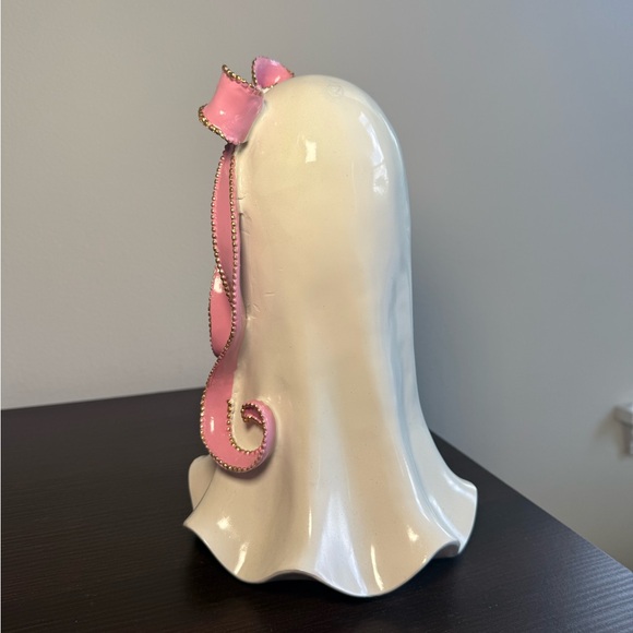 Ceramic Ghost Figurine with Pink Ribbon - Picture 3 of 3